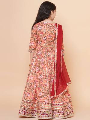 Peach Printed Cotton Lehenga Choli Set 5