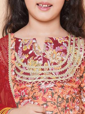 Peach Printed Cotton Lehenga Choli Set 6