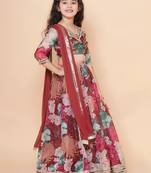 Maroon Printed Silk Lehenga Choli Set