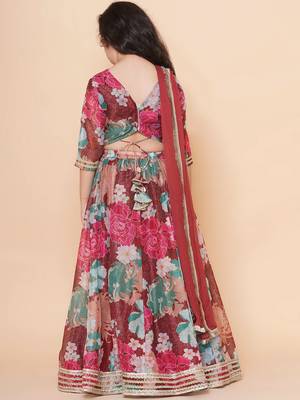 Maroon Printed Silk Lehenga Choli Set 2