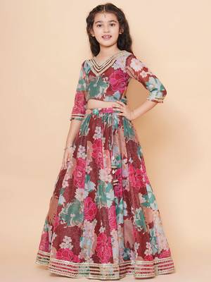 Maroon Printed Silk Lehenga Choli Set 4