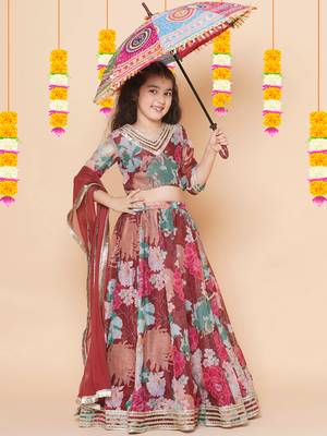Maroon Printed Silk Lehenga Choli Set 5