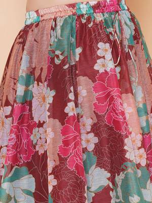 Maroon Printed Silk Lehenga Choli Set 6