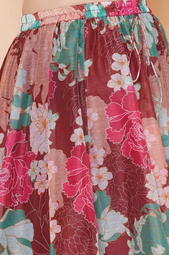 Maroon Printed Silk Lehenga Choli Set