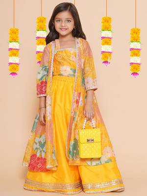 Yellow Printed Silk Lehenga Choli Set 1
