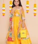 Yellow Printed Silk Lehenga Choli Set