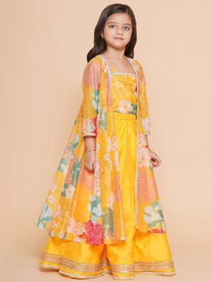 Yellow Printed Silk Lehenga Choli Set 2