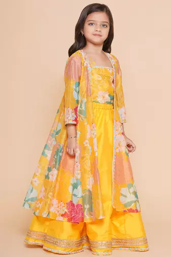 Yellow Printed Silk Lehenga Choli Set