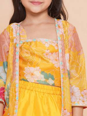 Yellow Printed Silk Lehenga Choli Set 4