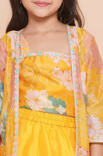 Yellow Printed Silk Lehenga Choli Set