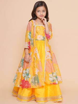 Yellow Printed Silk Lehenga Choli Set 5