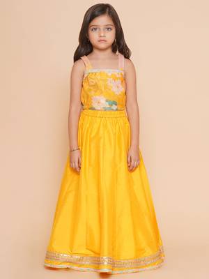 Yellow Printed Silk Lehenga Choli Set 6
