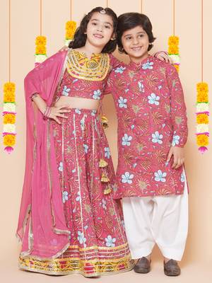 Pink Printed Cotton Lehenga Choli Set 2