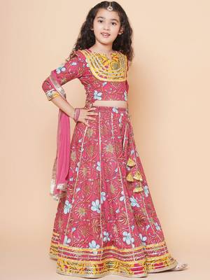 Pink Printed Cotton Lehenga Choli Set 4