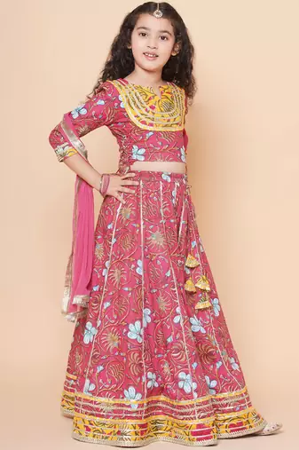 Pink Printed Cotton Lehenga Choli Set
