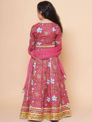 Pink Printed Cotton Lehenga Choli Set 5