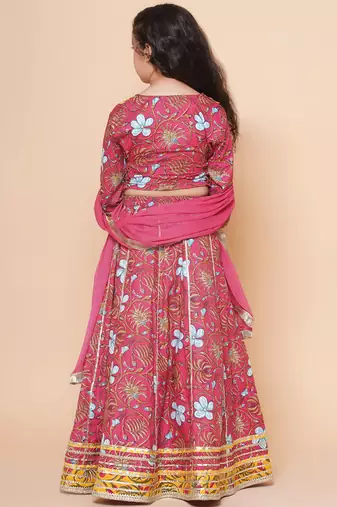 Pink Printed Cotton Lehenga Choli Set