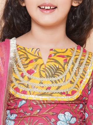 Pink Printed Cotton Lehenga Choli Set 6
