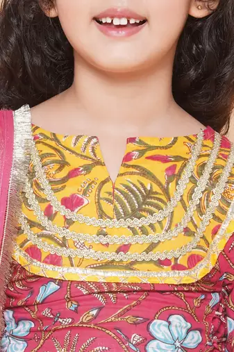 Pink Printed Cotton Lehenga Choli Set
