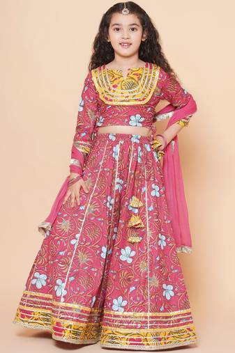 Pink Printed Cotton Lehenga Choli Set