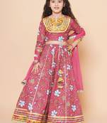 Pink Printed Cotton Lehenga Choli Set