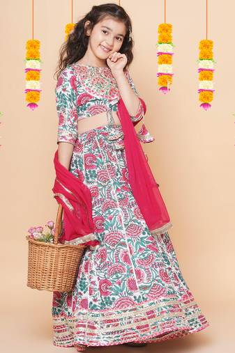 White Printed Cotton Lehenga Choli Set