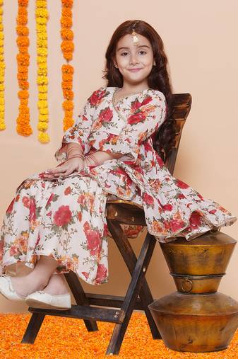 white Printed Silk Kurta Set