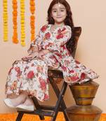 white Printed Silk Kurta Set