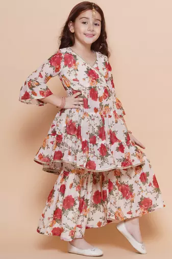 white Printed Silk Kurta Set