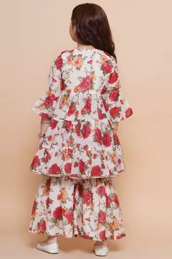 white Printed Silk Kurta Set