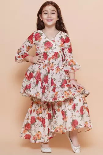 white Printed Silk Kurta Set