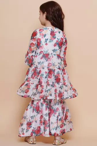 Red Printed Silk Kurta Set