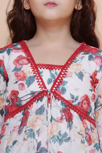 Red Printed Silk Kurta Set