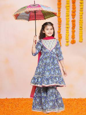 Blue Printed Pure Cotton Kurta Set 1