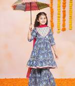 Blue Printed Pure Cotton Kurta Set