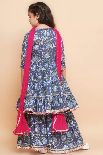 Blue Printed Pure Cotton Kurta Set
