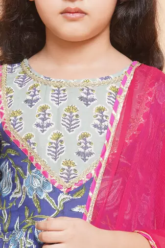 Blue Printed Pure Cotton Kurta Set