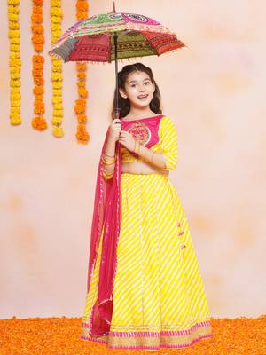 Yellow Embroidered Cotton Lehenga Choli Set 1