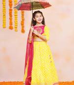 Yellow Embroidered Cotton Lehenga Choli Set