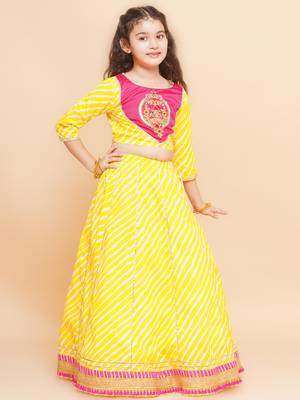 Yellow Embroidered Cotton Lehenga Choli Set 2