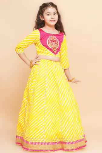 Yellow Embroidered Cotton Lehenga Choli Set