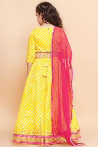Yellow Embroidered Cotton Lehenga Choli Set