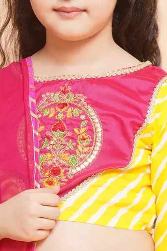 Yellow Embroidered Cotton Lehenga Choli Set