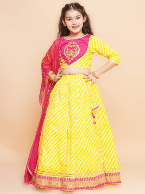 Yellow Embroidered Cotton Lehenga Choli Set 5