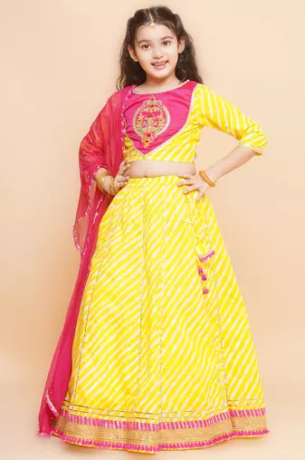Yellow Embroidered Cotton Lehenga Choli Set