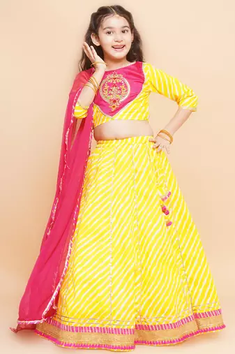 Yellow Embroidered Cotton Lehenga Choli Set