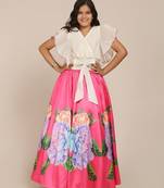 Pink Printed Silk blend Lehenga Choli Set