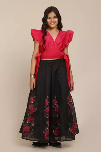 Pink Printed Poly Silk Lehenga Choli Set