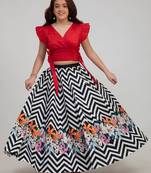 Red Printed Silk Blend Lehenga Choli Set