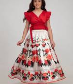 Red Printed Silk Blend Lehenga Choli Set